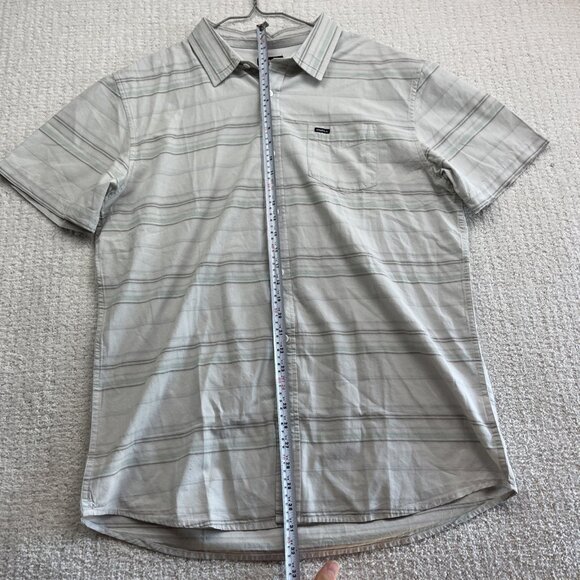 O'Neill Button Up Shirt Off-White / Grey w/Blue Striped Short Sleeve Surf Men XL - Picture 9 of 15